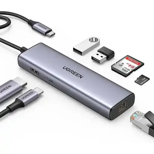 UGREEN Adapter konverter Tip C 7/1 USB 3.0x2 Ethernet RJ45 HDMI 4K 30HZ PD 100W SD TF