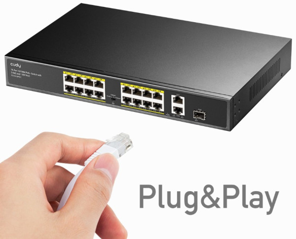 Cudy FS1018PS1 Sigurnosna kamera 16-Port 10/100M PoE+ Switch 1Gbit Uplink, Bela