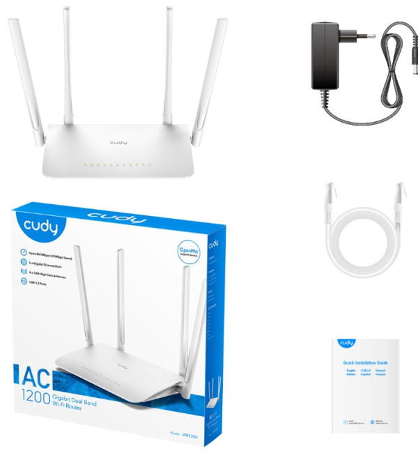 CUDY WiFi Ruter WR1300 AC1200 Dual Band 2.4+5Ghz MESH 1W/4LAN Gbit, 4x5dBi Wisp/AP/REP/VPN/TR069 beli