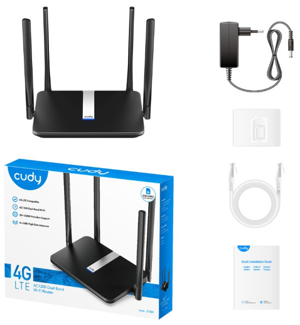 Cudy LT500 WiFi ruter 4G LTE AC1200 Dual Band MESH Dual band 2.4+5Ghz 1W/4L 10/100 4x Antena