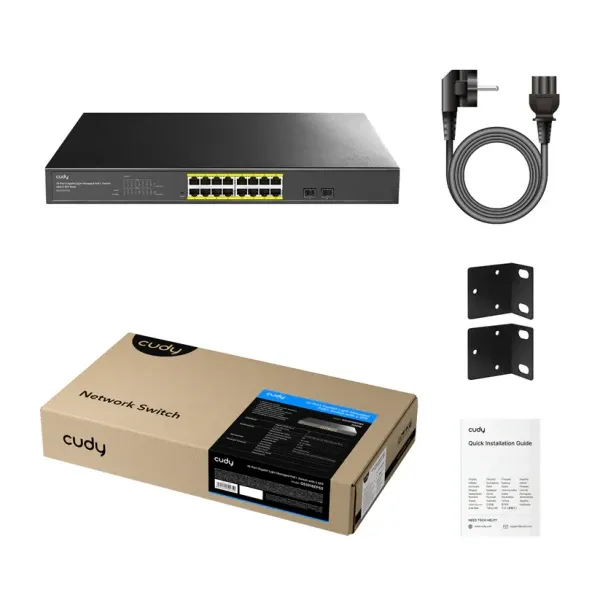 Cudy GS1016EPS2 Switch 10/100/1000 16-port Light Managed PoE+ sa 2x SFP 200W