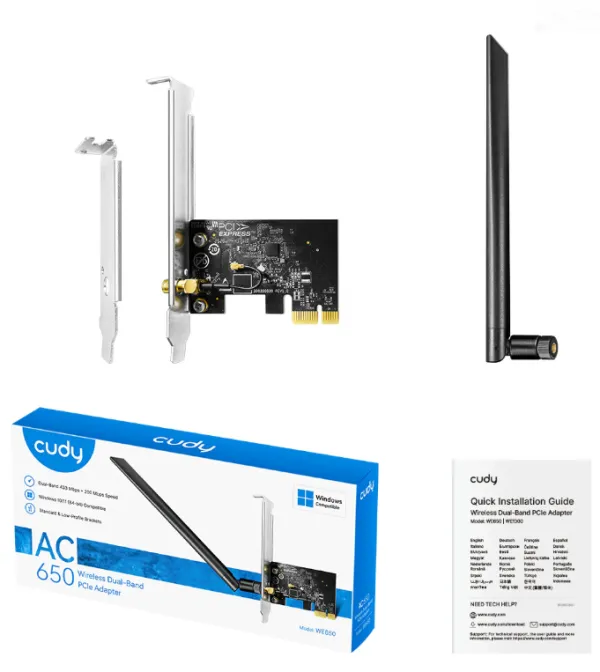 Cudy WE650 PCI-E adapter AC650 Wi‑Fi 5 Dual-Band 433 Mbps + 200 Mbps