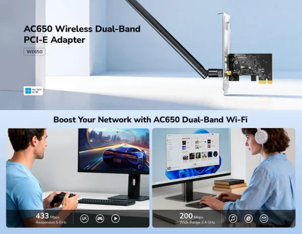Cudy WE650 PCI-E adapter AC650 Wi‑Fi 5 Dual-Band 433 Mbps + 200 Mbps