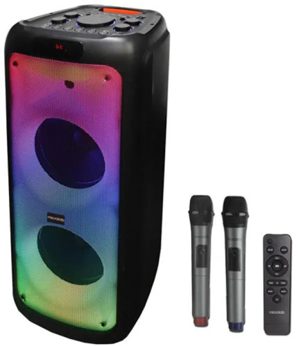 MICROLAB Karaoke zvučnik PT1000W, 320W, Bluetooth, LED, 5400mAh, TWS, Aux, USB, microSD + 2 Mikrofona