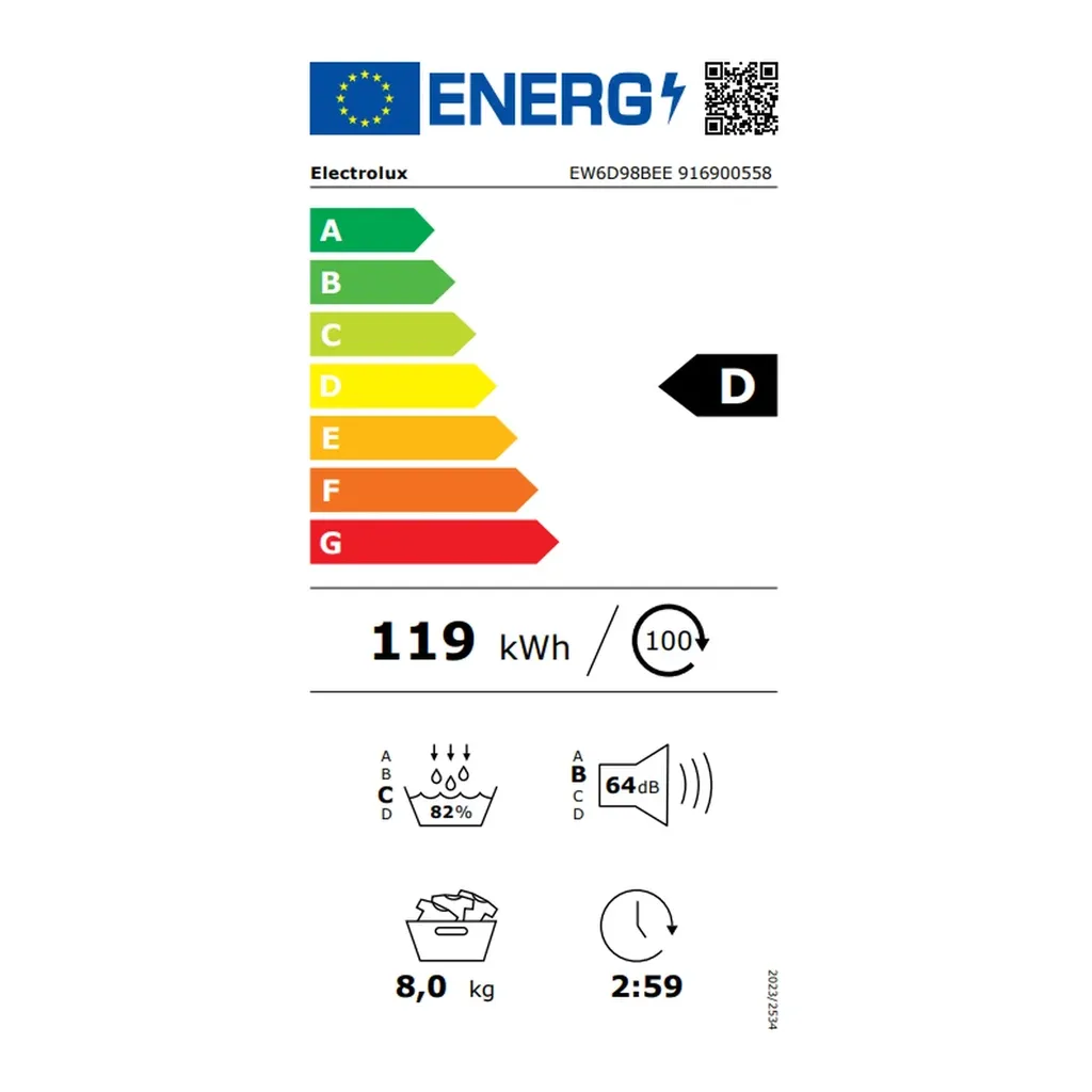 Electrolux EW6D98BEE sušilica, Belo-crna