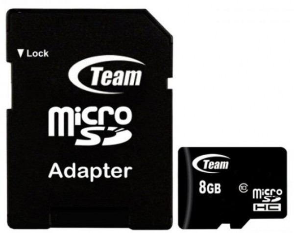 Team Micro SDHC TUSDH8GCL1003 CLASS 10 8GB +SD Adapter, Crni