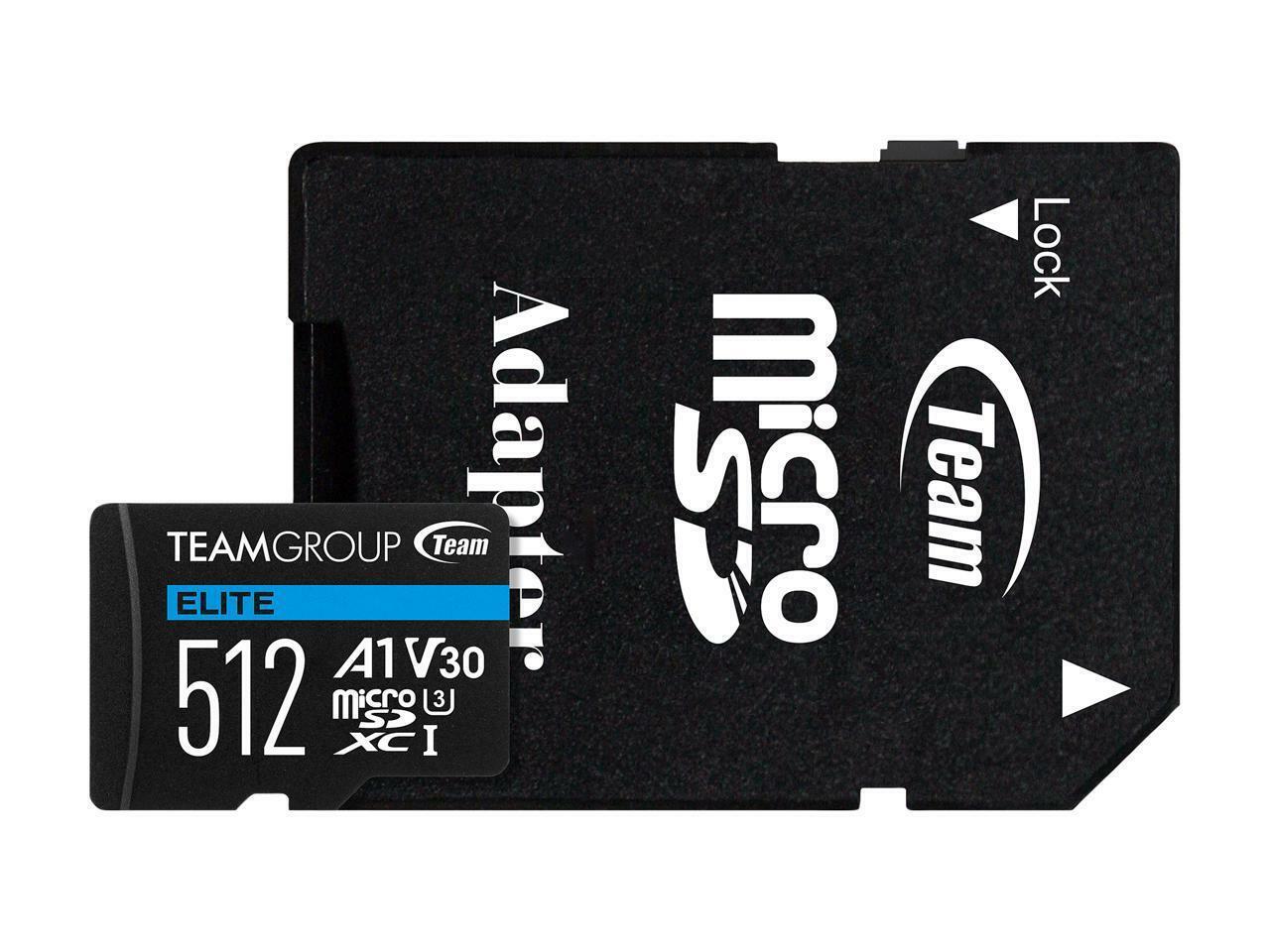 Team Group TEAUSDX512GIV30A103 Micro SDXC ELITE UHS-I 512GB +SD Adapter, Crni