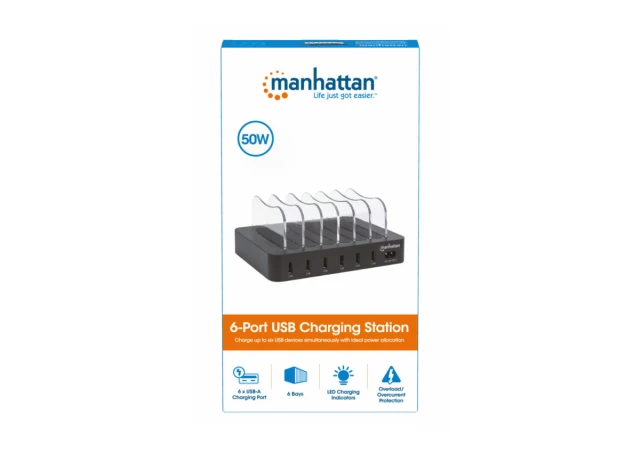 Manhattan 102254 USB punjač 6-port 5V/2.4V/50W držač za telefon, Crni