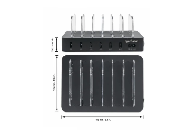 Manhattan 102254 USB punjač 6-port 5V/2.4V/50W držač za telefon, Crni