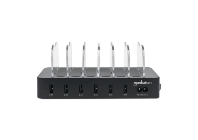 Manhattan 102254 USB punjač 6-port 5V/2.4V/50W držač za telefon, Crni