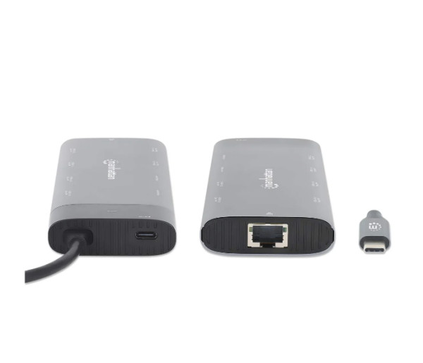 Manhattan 130714 Docking station 10u1 USB C 2xHDMI 5xUSB LAN PD 100W, Siva