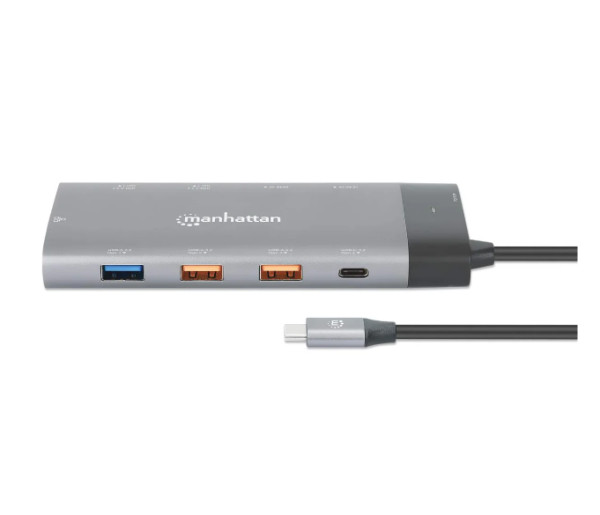 Manhattan 130714 Docking station 10u1 USB C 2xHDMI 5xUSB LAN PD 100W, Siva