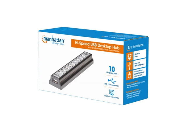 Manhattan 161572 USB HUB 10port 2.0/480Mbps, Crni