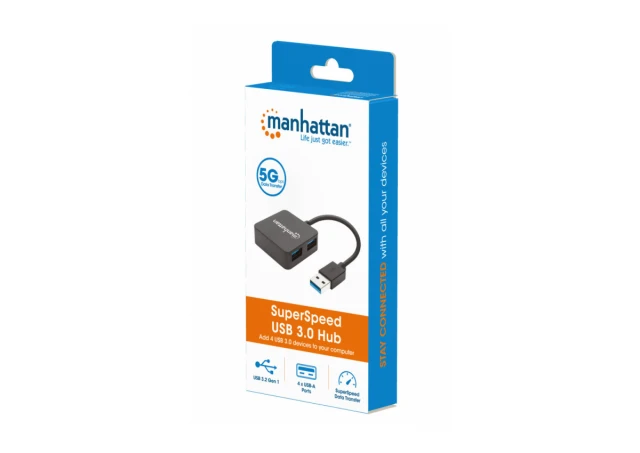 Manhattan 162296 USB HUB 4port 3.2 G1/5Gbps, Crni