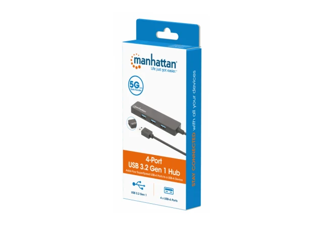 Manhattan 164900 USB HUB 4port 3.2 G1/5Gbps, Crni