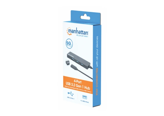 Manhattan 164924 USB-C HUB 4port 3.2 G1/5Gbps, Crni