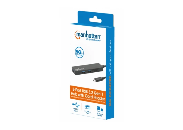 MAMHATTAN 164948 USB-C HUB 3port 3.2 G1/5Gbps CR Crni