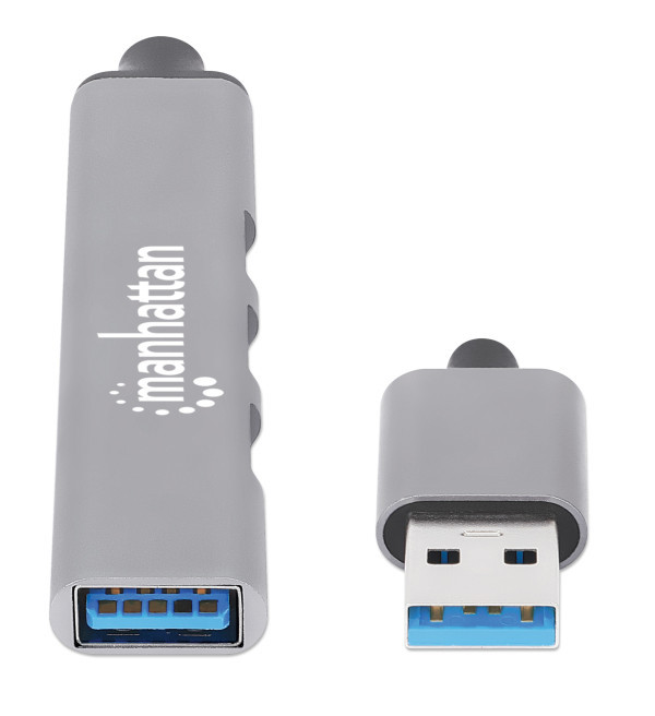 Manhattan 168427 USB HUB 4 porta 3 x USB 2.0 480 Mbps 1 x USB 3.0 5 Gbps, Sivi