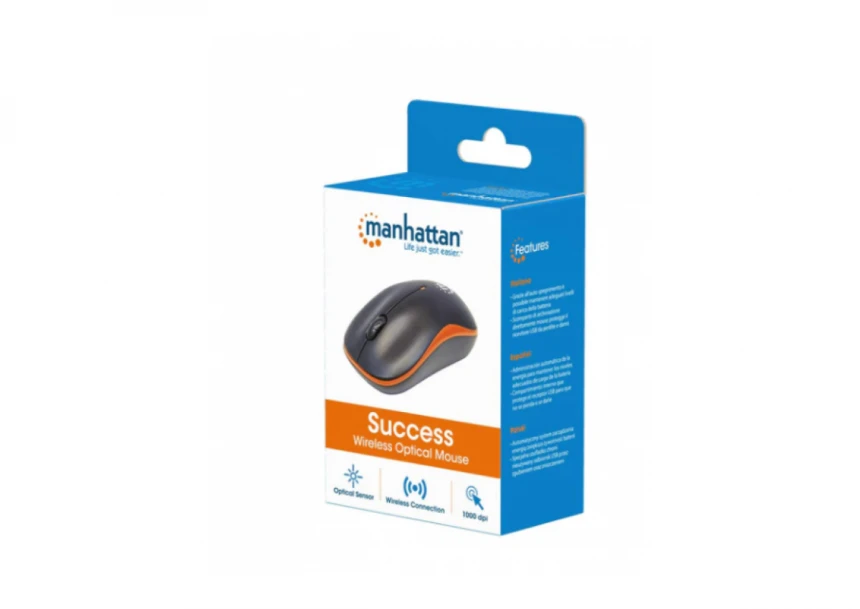Manhattan Success 179409 Miš Wireless USB 1000 DPI, Crno-narandžasti