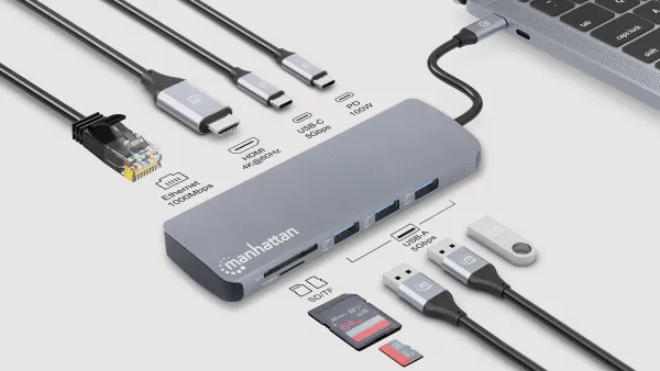 Manhattan Docking station 9-u-1 USB-C 1xHDMI/5xUSB/LAN/CR/PD 100W