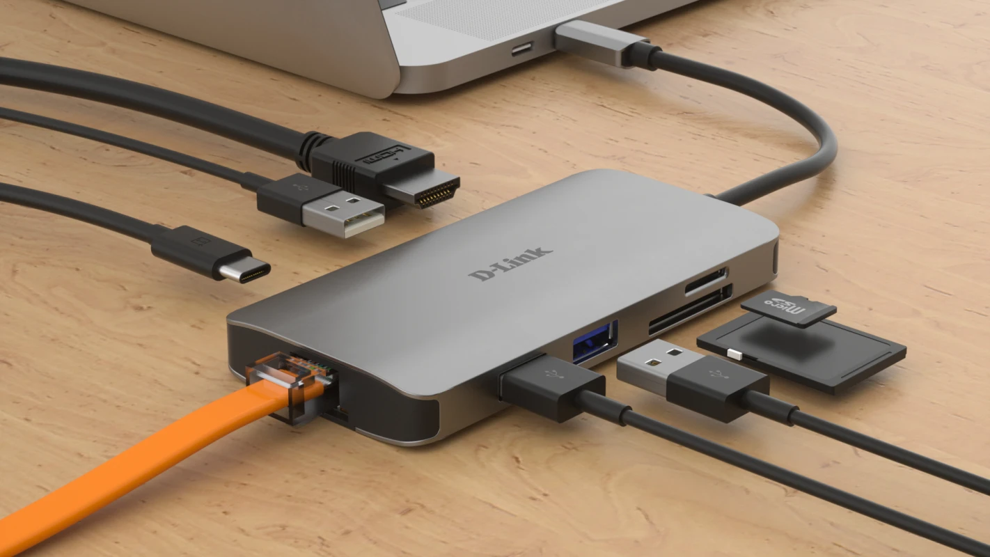 D-Link DUB-M810 8 u 1 USB Hub USB-C HDMI 4K/USB A 3.0 x 3/RJ45/SD-microSD, Sivi