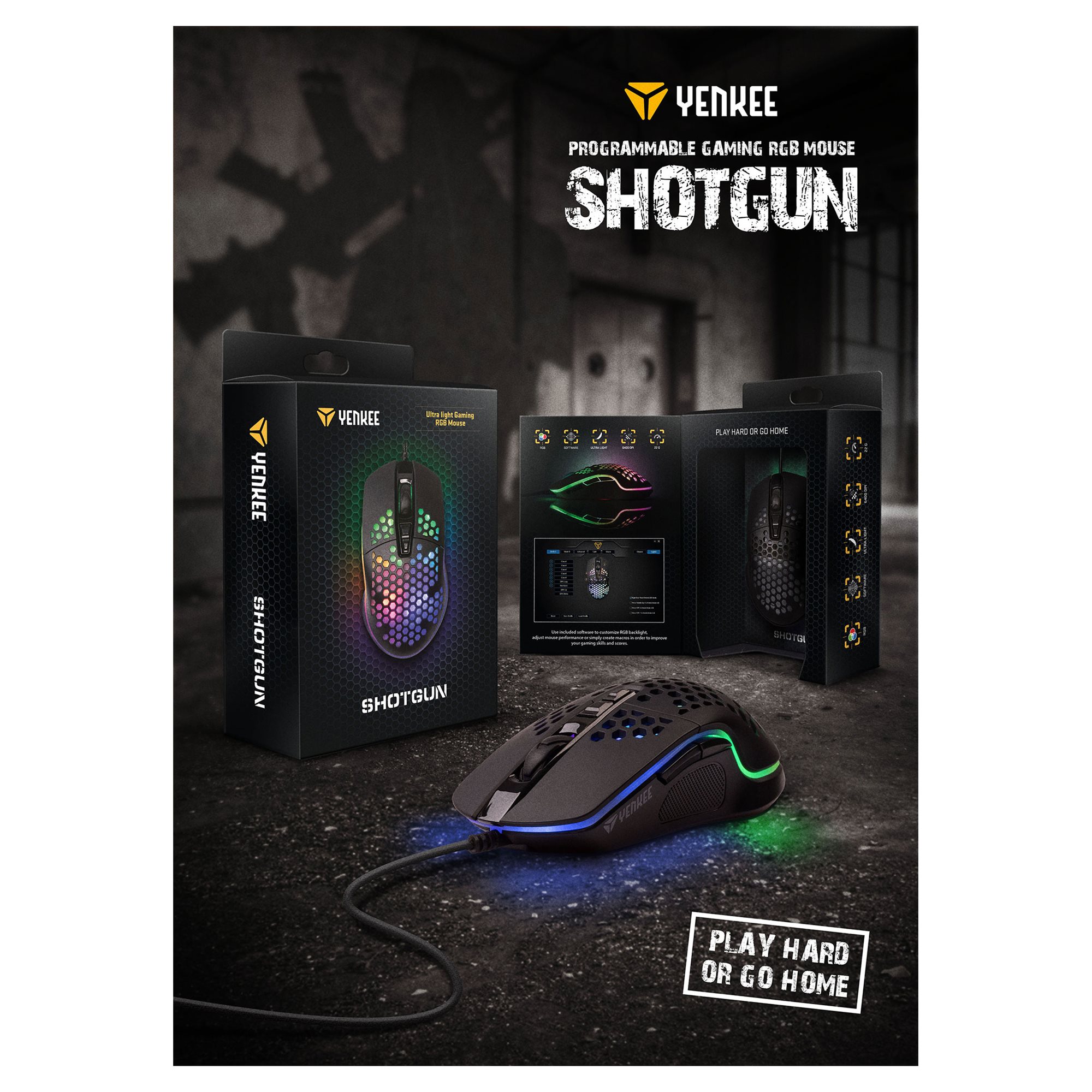 Yenkee YMS 3030BK Gejming miš Shotgun Optički, Crni