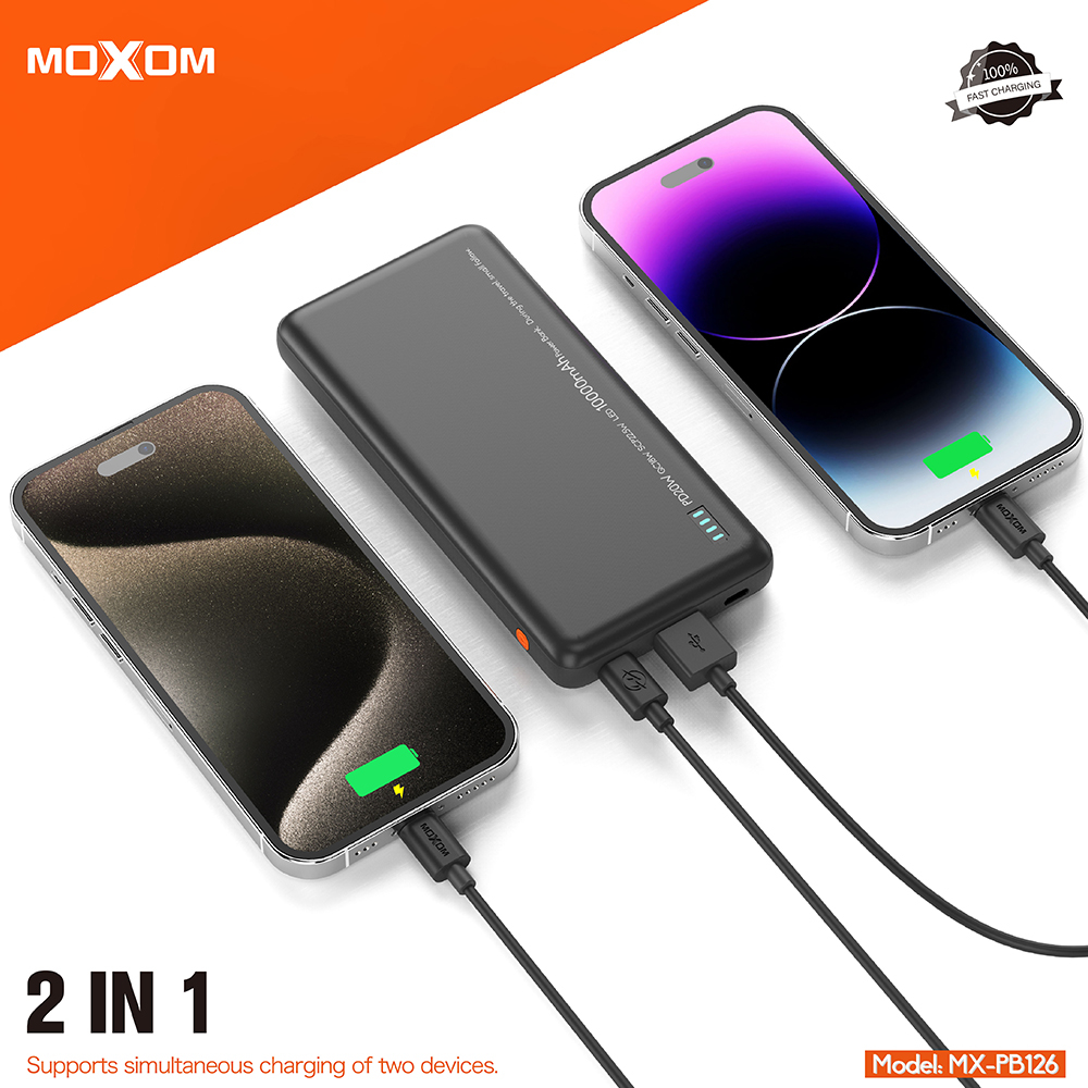 MOXOM MX-PB126 Eksterna baterija PD20W QC18W SCP22.5W 10000mAh 2.4A, Crna