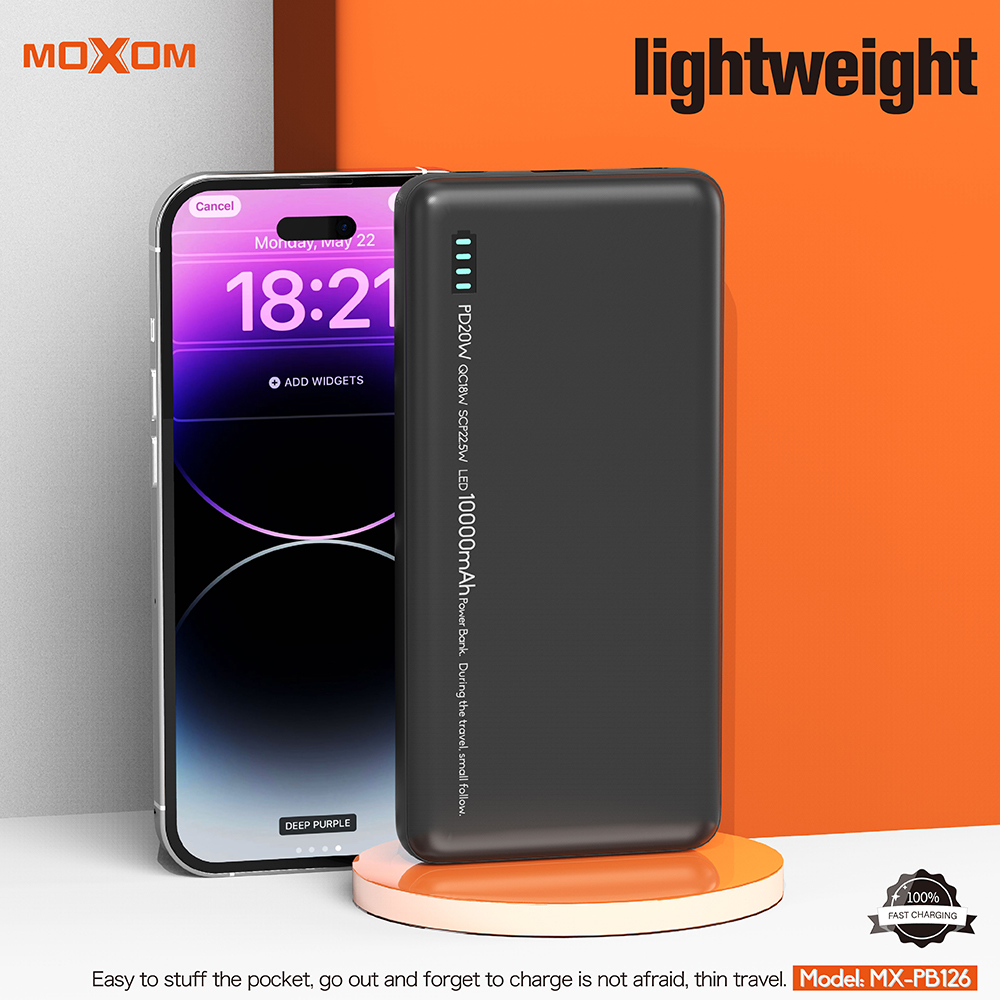 MOXOM MX-PB126 Eksterna baterija PD20W QC18W SCP22.5W 10000mAh 2.4A, Crna