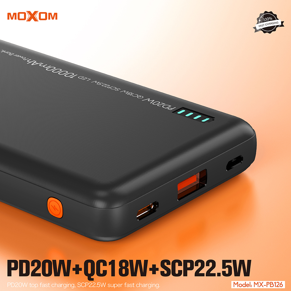 MOXOM MX-PB126 Eksterna baterija PD20W QC18W SCP22.5W 10000mAh 2.4A, Crna