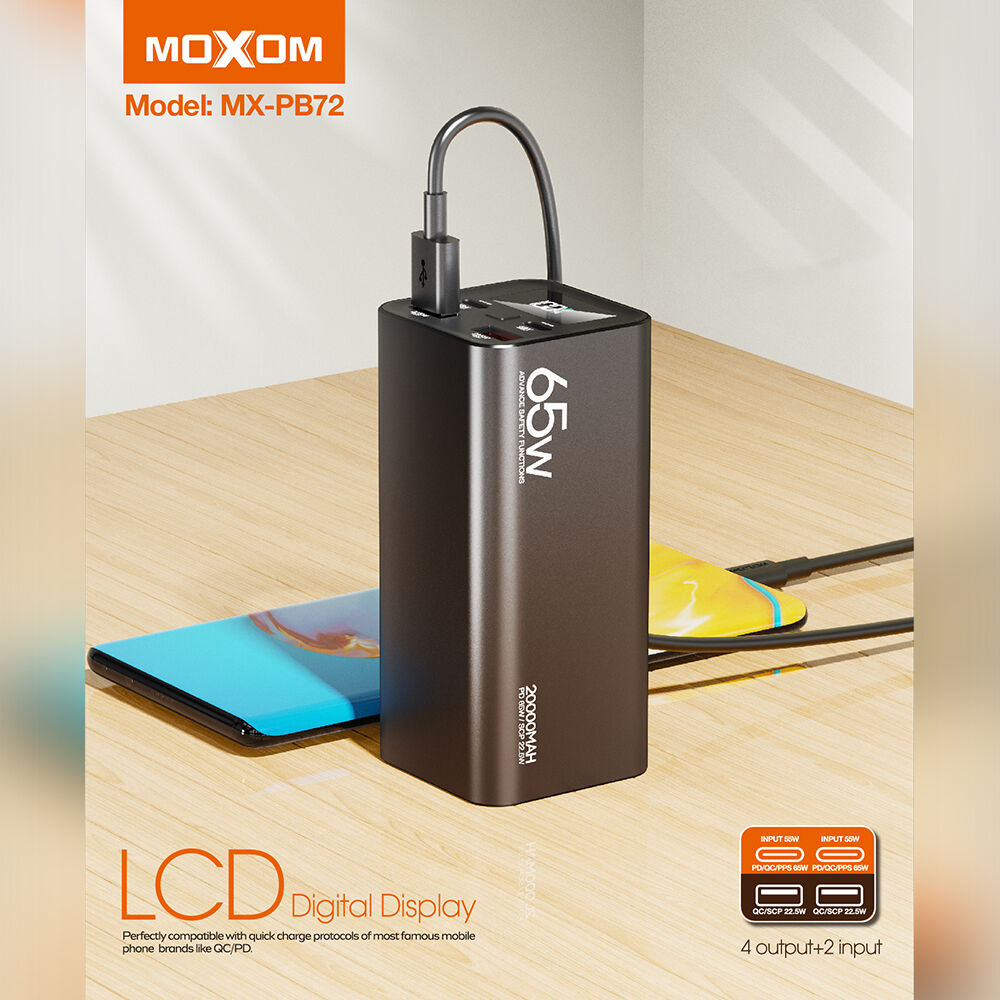 MOXOM MX‑PB72 Power Bank PD65W QC22.5W 20000mAh, Crni
