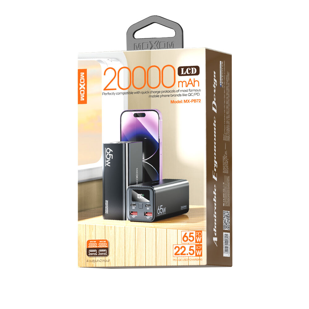 MOXOM MX‑PB72 Power Bank PD65W QC22.5W 20000mAh, Crni