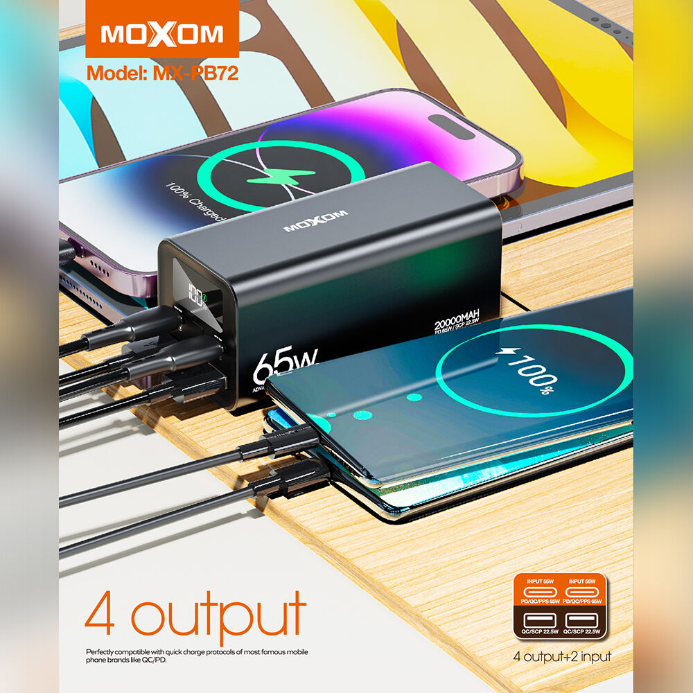 MOXOM MX‑PB72 Power Bank PD65W QC22.5W 20000mAh, Crni