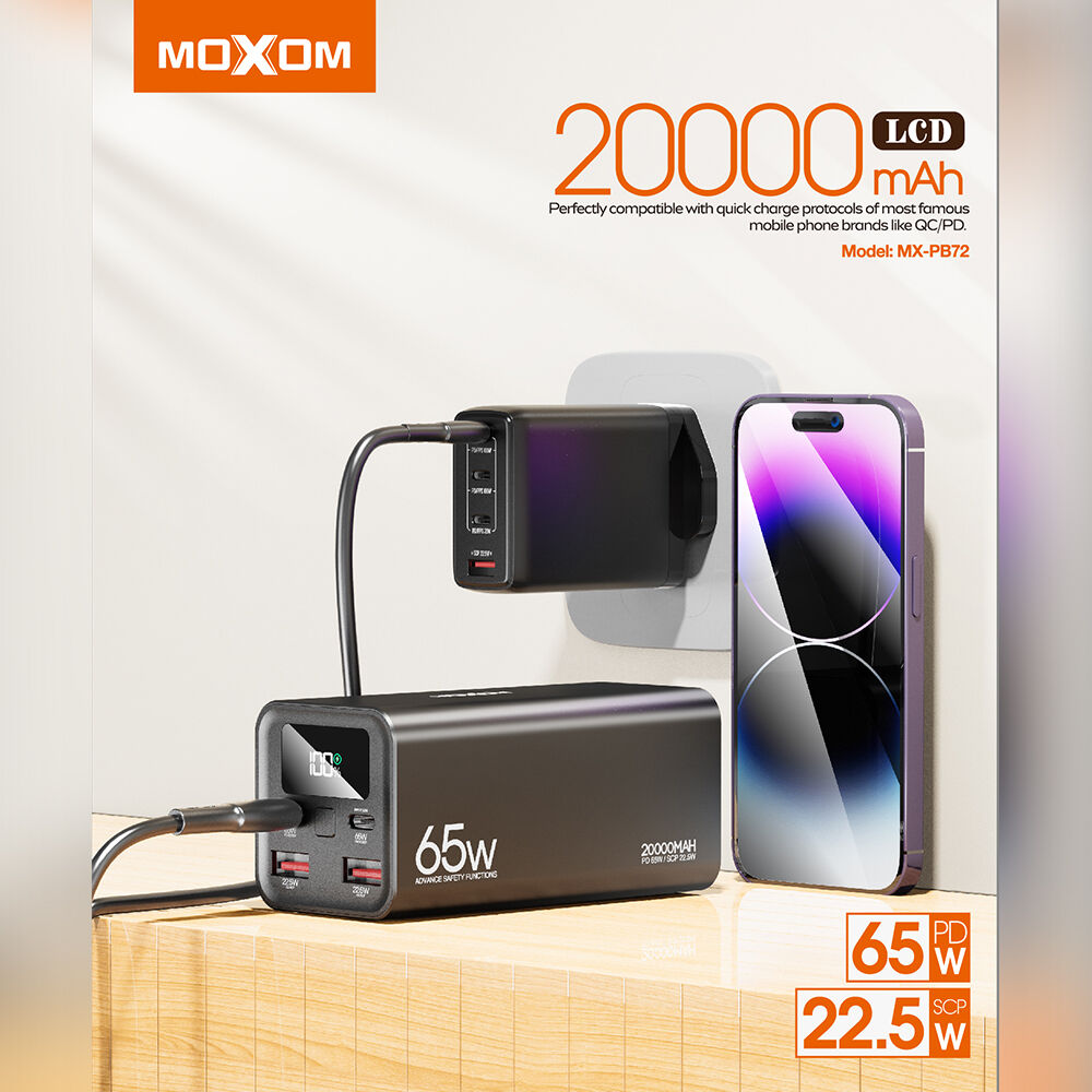 MOXOM MX‑PB72 Power Bank PD65W QC22.5W 20000mAh, Crni