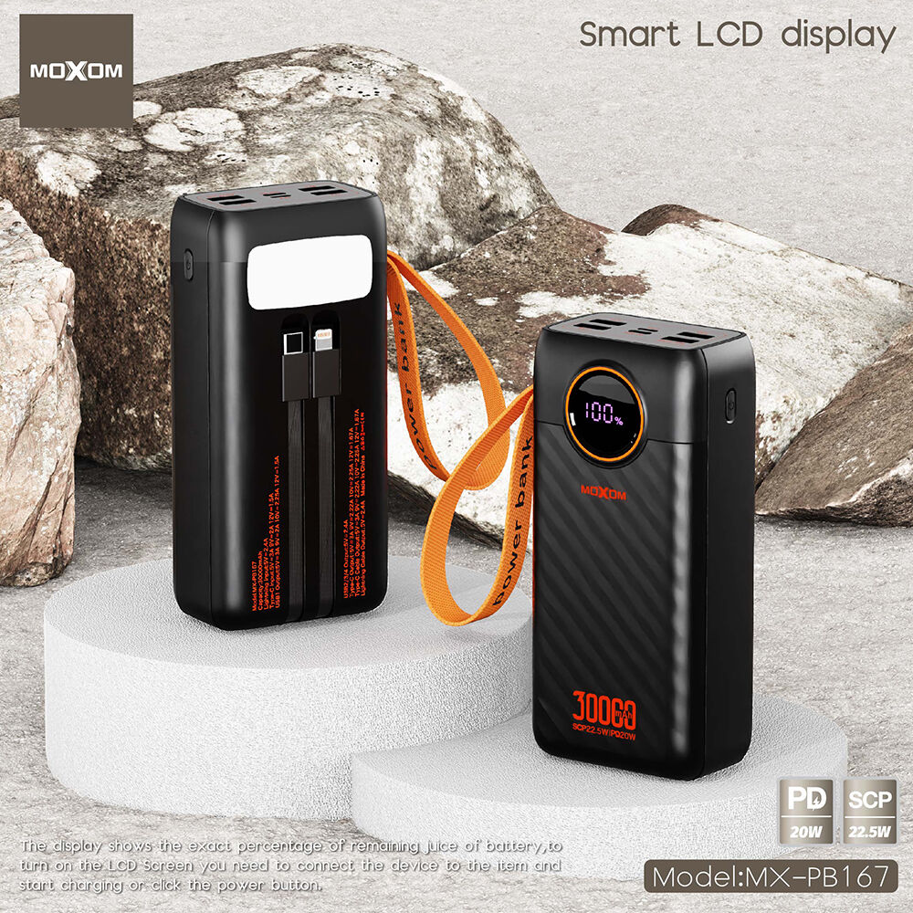 MOXOM MX‑PB167 Power Bank PD20W + QC22.5W 30000mAh, Crni