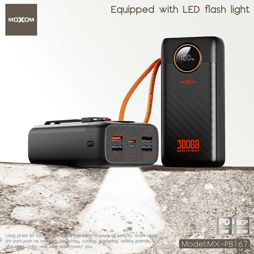 MOXOM MX‑PB167 Power Bank PD20W + QC22.5W 30000mAh, Crni