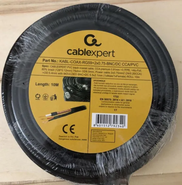 Gembird RG59+2X0.75-BNC/DC-10M Kabl BNC+DC CCA 10m