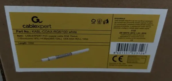 Gembird KABL-COAX-RG6/100 Koaksialni kabl RG6 bez konektora 6.5mm 100m X553, Beli