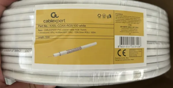 Gembird KABL-COAX-RG6/100 Koaksialni kabl RG6 bez konektora 6.5mm 100m X553, Beli