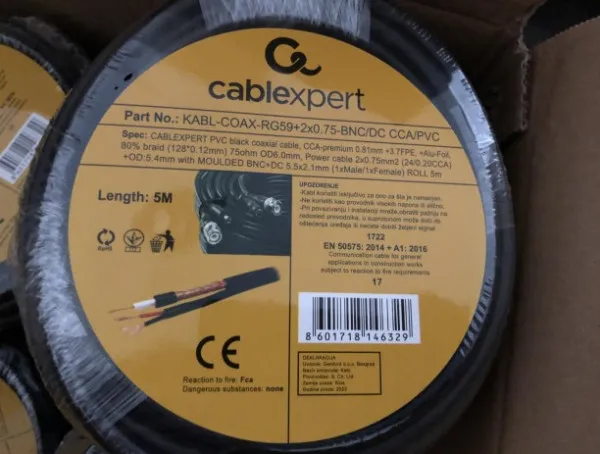 Gembird RG59+2X0.75-BNC/DC-5M Kabl BNC+DC CCA 5m