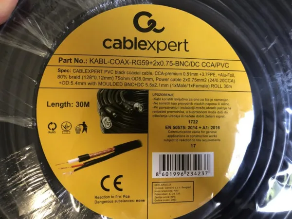 Gembird RG59+2X0.75-BNC/DC-30M Kabl BNC+DC CCA 30m