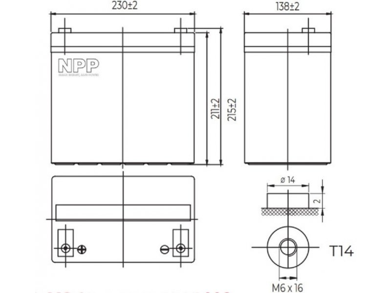 NPP NPG12V-55Ah Gel Baterija za UPS C20=55AH T14 230*138*208*212