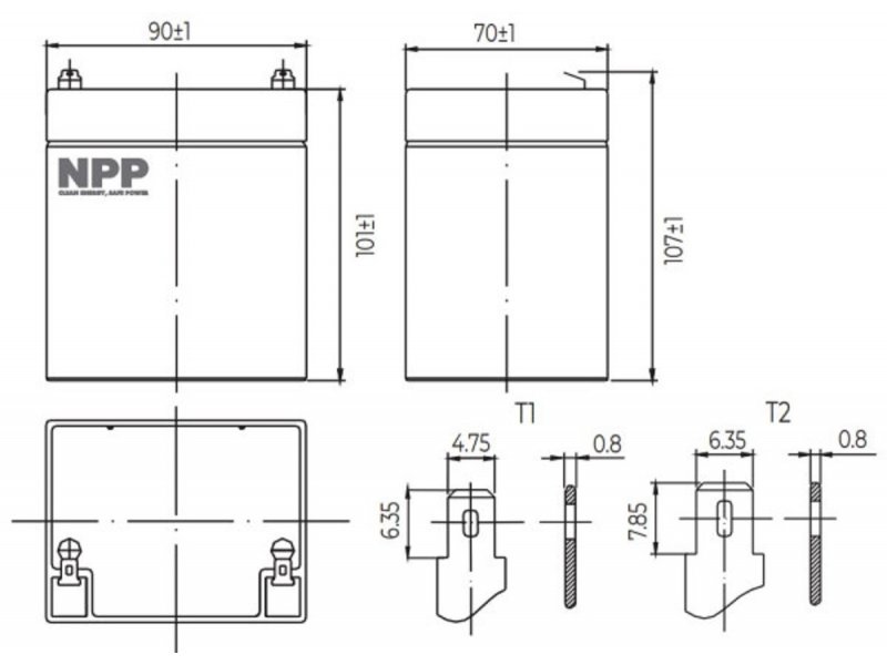 NPP NP12V-4.5Ah AGM Baterija za UPS C20=4.5AH T1 90x70x101x107