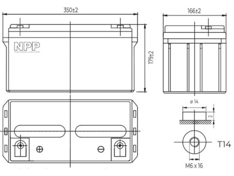 NPP NPG12V-65Ah Gel Baterija za UPS C20=65AH T14 350*168*179*179