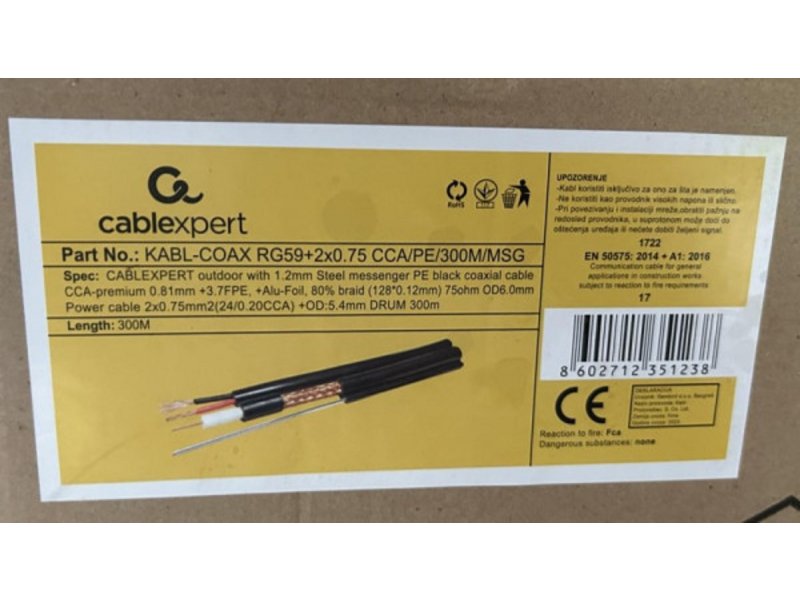 Gembird KABL-COAX-RG59+2X0.75 CCA/PE/300M/MSG outdoor koaksialni kabl sa napojnim kablom 2x0,75 + SAJLA 300m