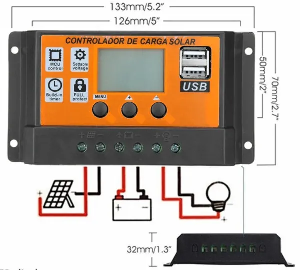 Gembird Automatski solarni kontroler punjenja baterije 100A/50A/30A/20A/10A LCD Dual