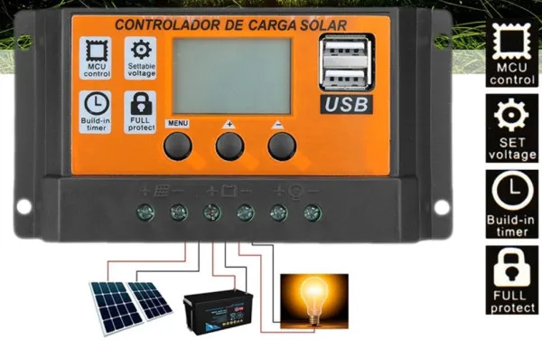 Gembird Automatski solarni kontroler punjenja baterije 100A/50A/30A/20A/10A LCD Dual
