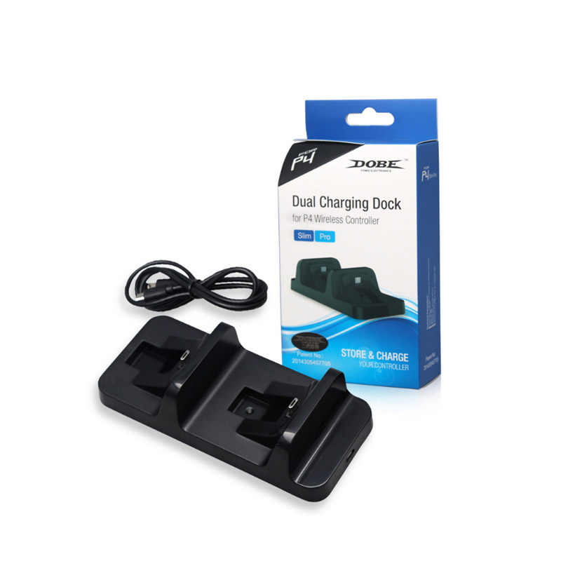 Dobe TP4-002W Docking station USB držač sa punjačem za 2 PS4 kontrolera, Crni