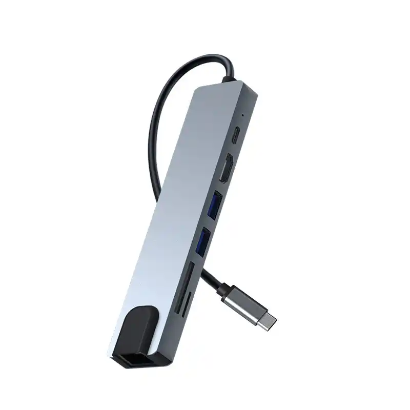 Kettz Adapter-Konverter TIP C 7/1 USB 3.0x2/Ethernet RJ45 /HDMI 4K 30HZ/PD/SD/TF sivi