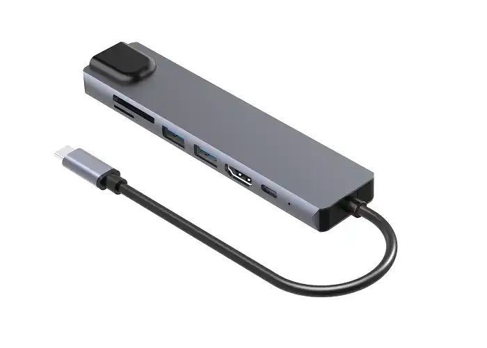Kettz Adapter-Konverter TIP C 7/1 USB 3.0x2/Ethernet RJ45 /HDMI 4K 30HZ/PD/SD/TF sivi