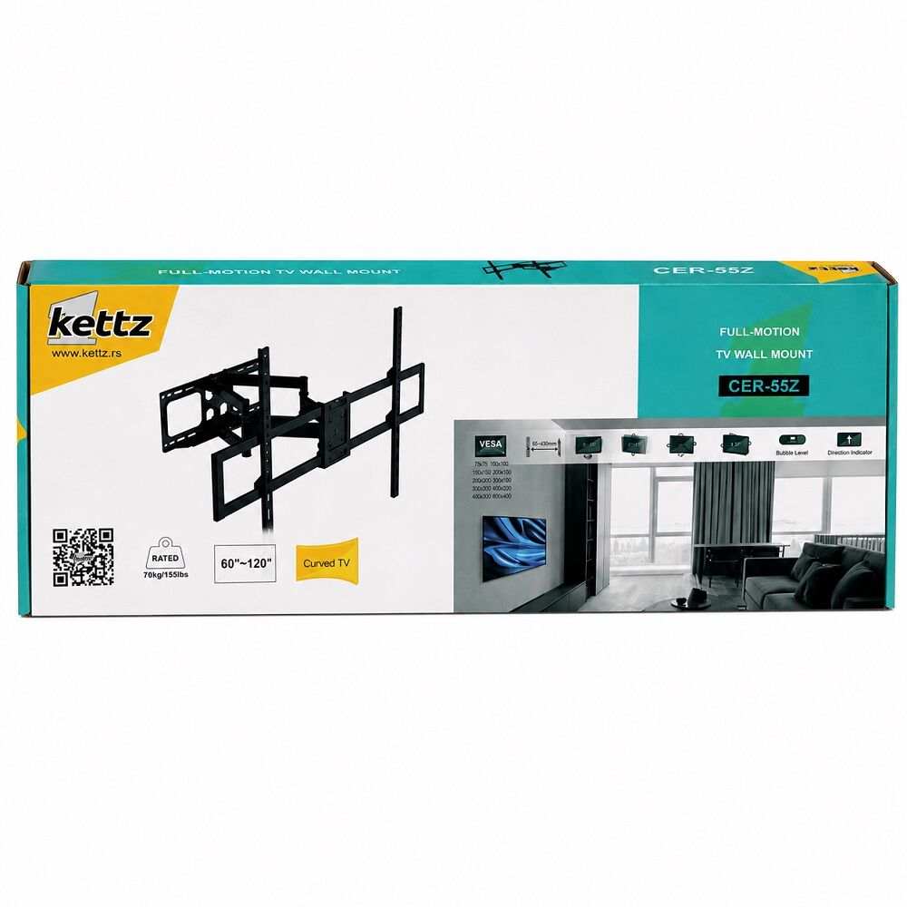 Kettz CER-55Z Premium zglobni zidni nosač za TV 60-120" 70 kg
